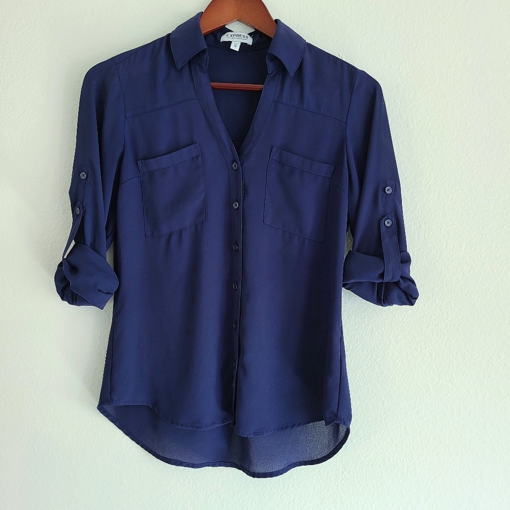 Express slim fit portofino shirt Navy Blue, XS